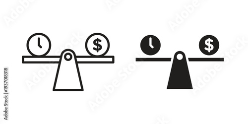 Time and money scale icon vector illustrations. vector glyph flat icons