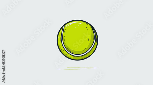 Illustration of a tennis ball with black outline and yellow-green fill, sitting on a light gray background