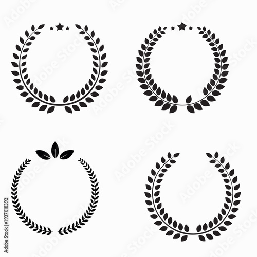Vintage vector set of round laurel wreath frames and ornate circular borders for decorative label design