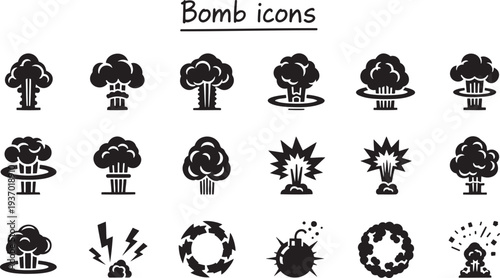 Explosion icons depicting mushroom clouds and blast waves, representing nuclear or powerful impacts