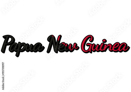 Papua New Guinea Travel Sticker. Country Name Vector Text Design with Flag Colors