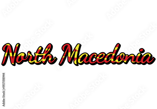 North Macedonia Travel Sticker. Country Name Vector Text Design with Flag Colors