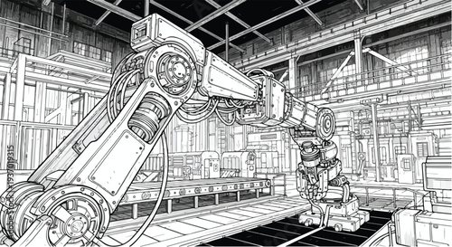 Industrial manufacturing factory robotic assembly sketch