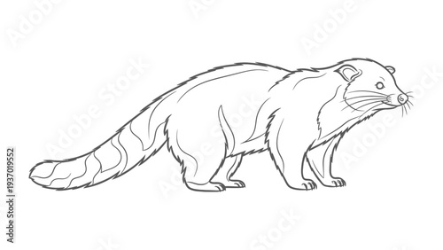 Civet cat illustration: A detailed black and white illustration of a civet cat, showcasing the animal's distinctive features in a clean, artistic style.