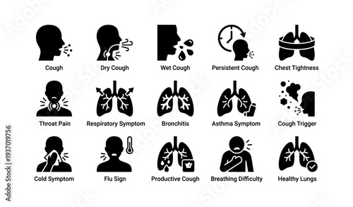 Icons illustrating cough and respiratory symptoms for medical awareness