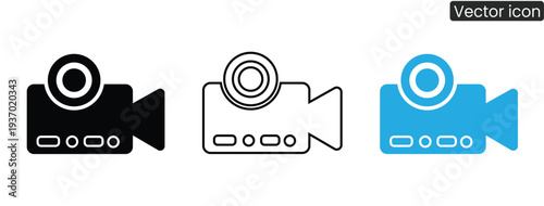 High-quality vector camera icons in black, white, and blue, perfect for video production, graphic design, and digital media projects