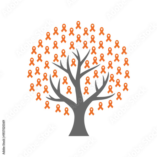 Multiple Sclerosis Awareness Tree with Orange Ribbons Vector Illustration Isolated