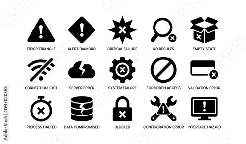 Error icons and symbols for digital interface design and troubleshooting