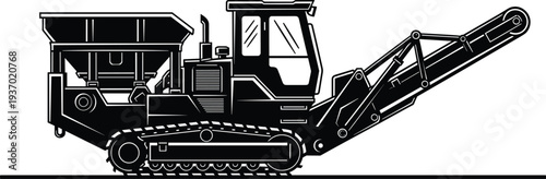 Heavy duty industrial mobile track mounted cone crusher machine vector illustration for mining quarrying construction aggregate production mineral processing 