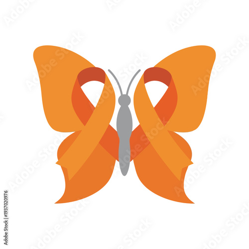 Orange Butterfly Ribbon Vector Symbol for Leukemia Awareness and Charity Campaigns