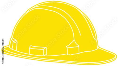 A yellow, stylized construction hat with white outlines, viewed from a side perspective