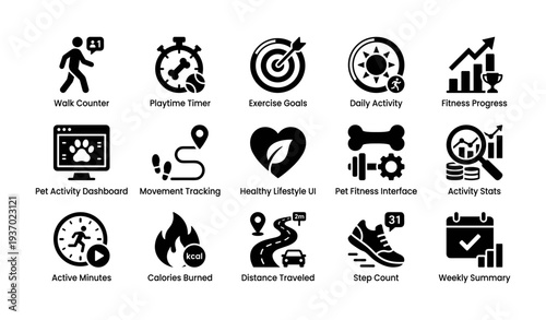 Fitness and activity tracking icons for health and exercise apps