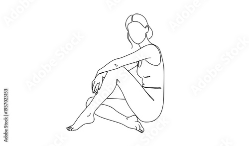 Modern woman walking pose minimalist line art female silhouette fashion vector illustration