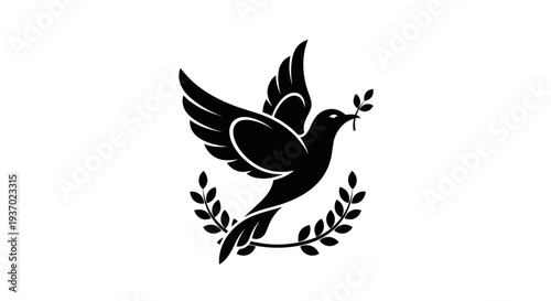 Flying dove with olive branch silhouette