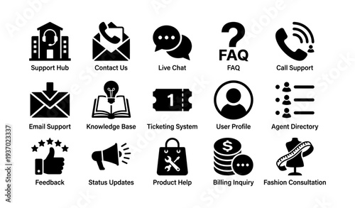 Support and communication icons: customer service and consultation symbols