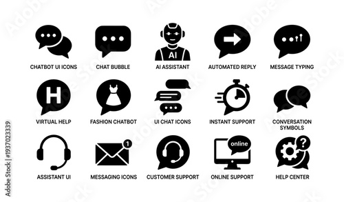 Chatbot ui icons and symbols for ai assistance and customer support