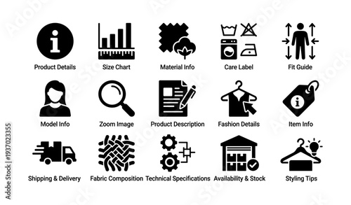 Icon set for product details and fashion guidelines