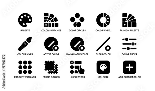 Color palette icons set: tools for design and customization