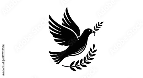 Flying dove with olive branch symbol
