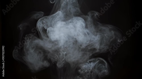 Abstract ethereal smoke formation swirling against a stark black backdrop creating mystery