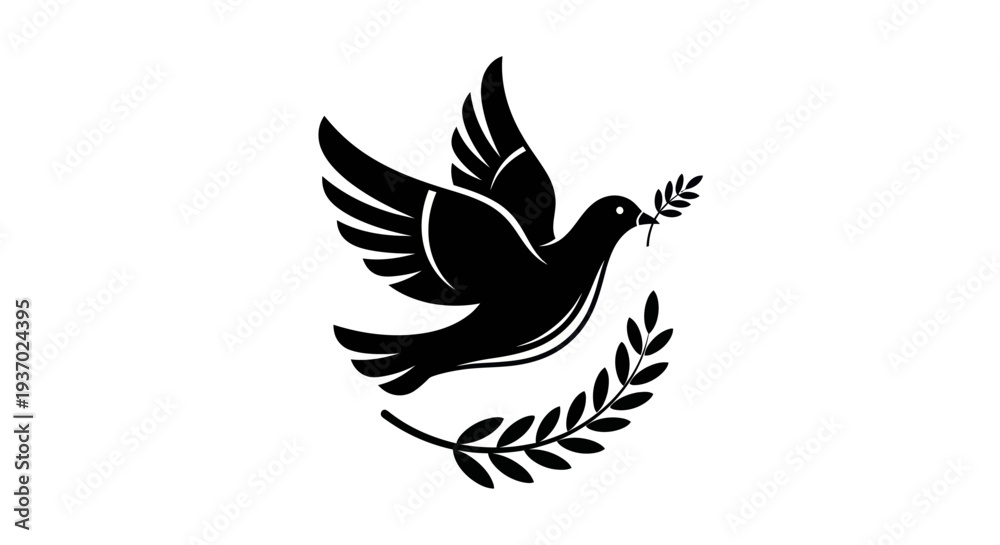 Fototapeta premium Flying dove with olive branch vector
