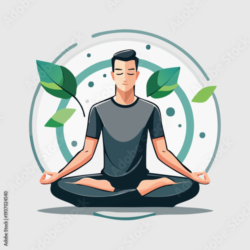 A man meditating in lotus position with a peaceful expression.