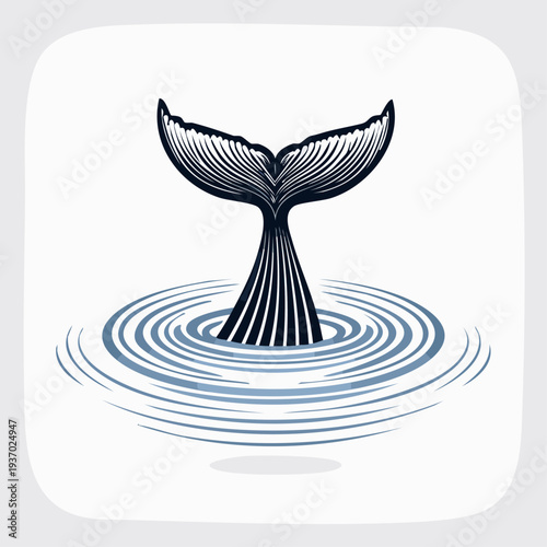 Stylized whale tail fluke emerging from rippling water surface