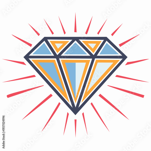 Stylized diamond with radiant glow on white background.