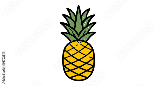 A cartoon depiction of a ripe, juicy tropical fruit with spiky green crown