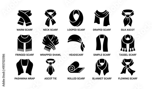 Different scarf styles collection: warm, silk, fringed, simple, tassel