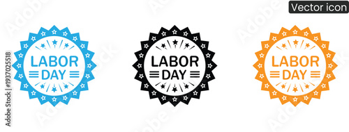 Celebrate Labor Day with these eye-catching badges in blue, black, and orange, perfect for web, social media, and festive events