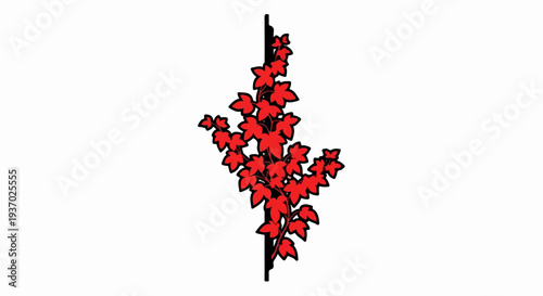 Stylized red leaves adorn a vertical black stem, creating a simple, elegant design