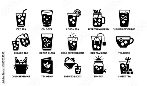 Collection of iced tea and refreshing beverage icons