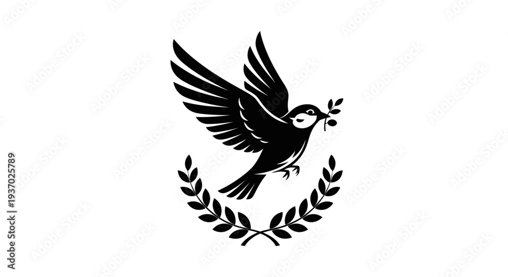 Obraz premium Flying dove with olive branch vector