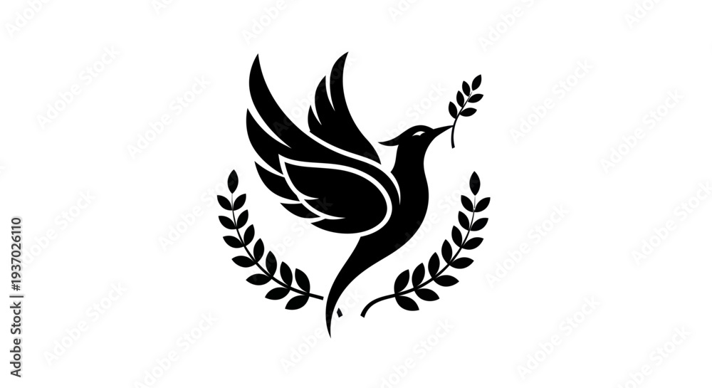 Obraz premium Flying dove with olive branch vector