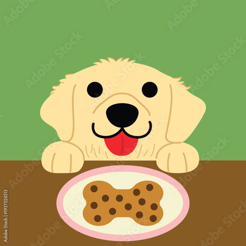 a puppy waiting for cookie cartoon illustration