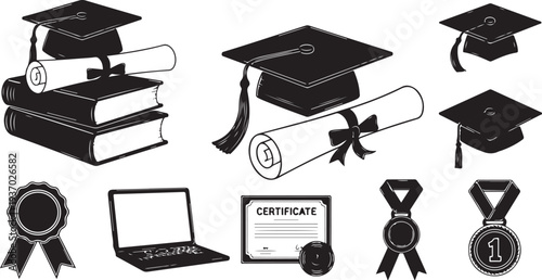 Graduation icons and symbols for education and achievement