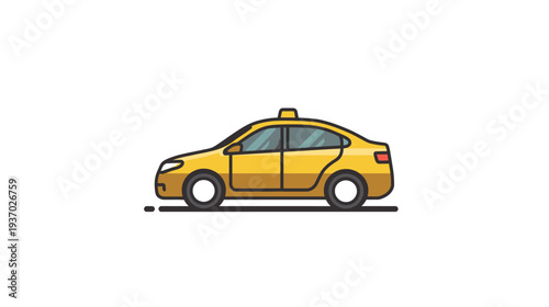A cartoon-style yellow sedan representing a taxi. It is side-view, has a roof light, and is simplified