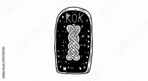 Black stone with runic script and intricate knotwork design