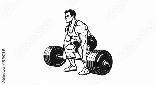 Muscular man in athletic wear performing a barbell deadlift with intense focus