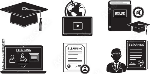 E-learning icons for online education and digital courses