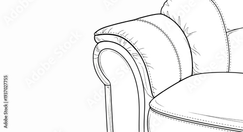 Stylized line drawing of a plush armchair's curved arm and cushioned seat