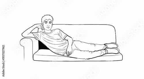 Young person lounging comfortably on a couch, relaxed pose