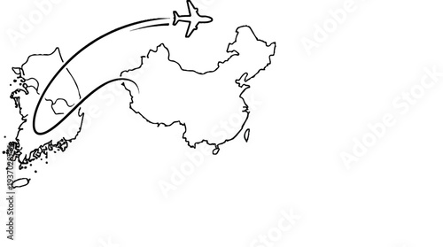 Airplane flies over China, originating from the Korean peninsula