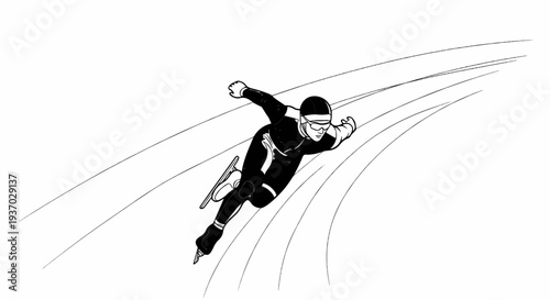 Dynamic sketch of a speed skater in a sleek suit gliding on a track
