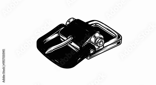 Detailed illustration of a metal latch mechanism on a white background