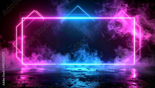 Neon Frame with Smoke