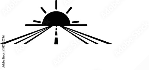 A stylized sunrise over a road leading into the distance