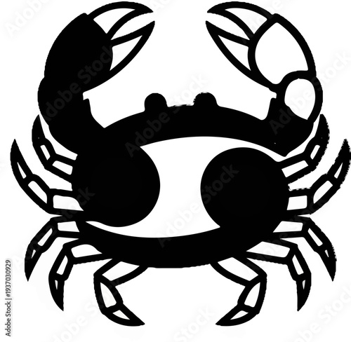 Black stylized crab symbol with astrological glyph