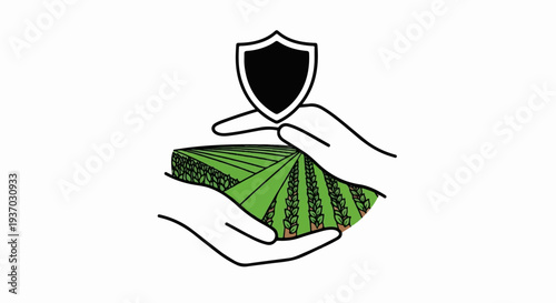 Hands protect a shield over a vibrant green agricultural field